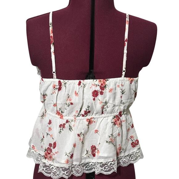 AMERICAN EAGLE Faux Wrap Adjustable Lace Cropped Lined Cami Floral White NWT S - Picture 4 of 9